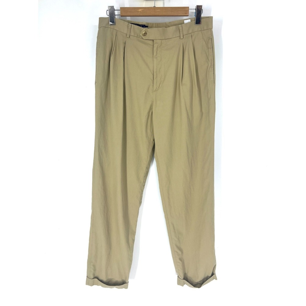 Bobby Jones Players Golf Trouser Pants Mens Size 34 Tan Tencel Cotton Pleated‎